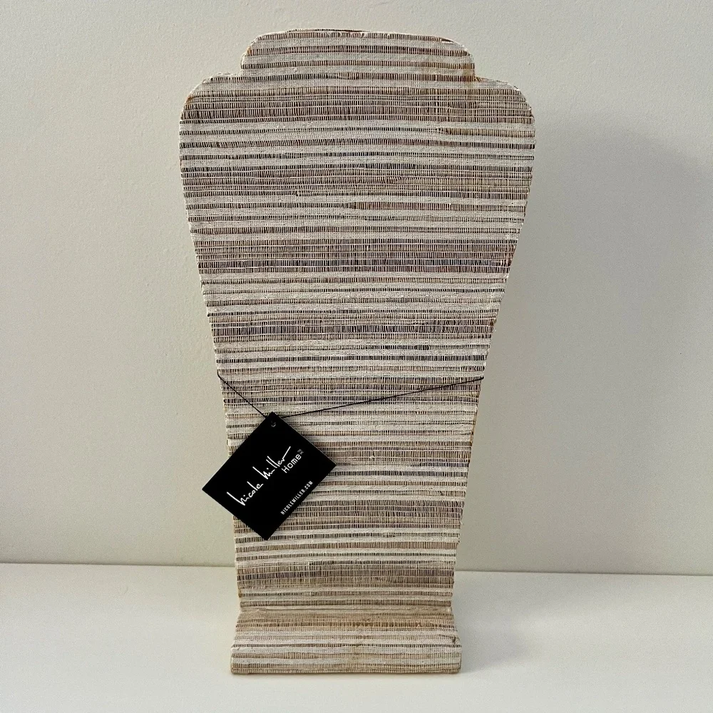 Set of 2 Nicole Miller Woven Necklace Holder Display Bust Beige & Brown Striped